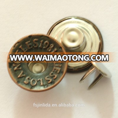 20mm metal 65 brass anti brass 2 prong jeans shank button for denim